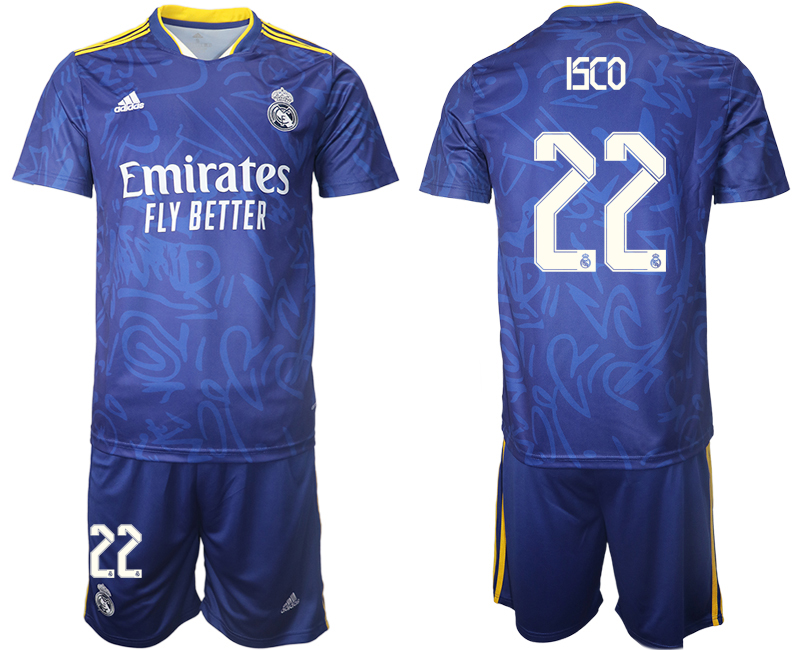 Men 2021-2022 Club Real Madrid away blue #22 Soccer Jersey->real madrid jersey->Soccer Club Jersey